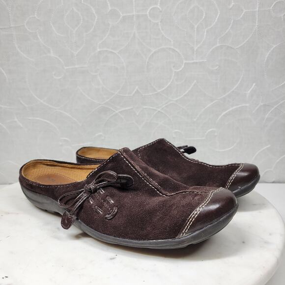 Vintage Naturalizer Natural Soul Fanner Suede Mules Womens 7 Brown Leather Bow - Picture 4 of 15